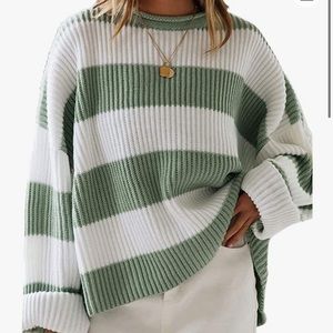 ZESICA Women's Long Sleeve Crew Neck Striped Oversized Pullover Sweater